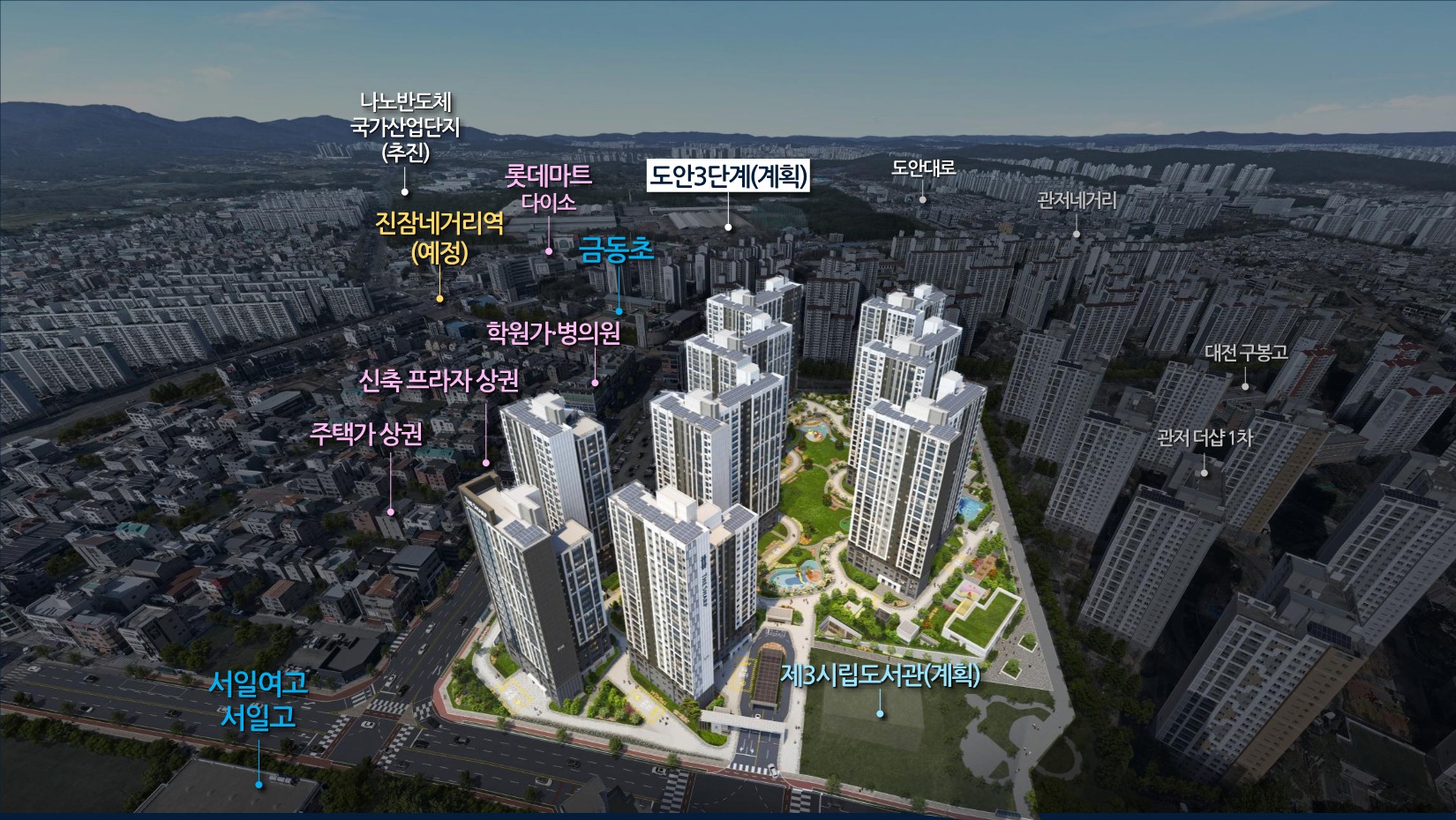 관저더샵 교육자료 광역조감도와 주변 생활 인프라